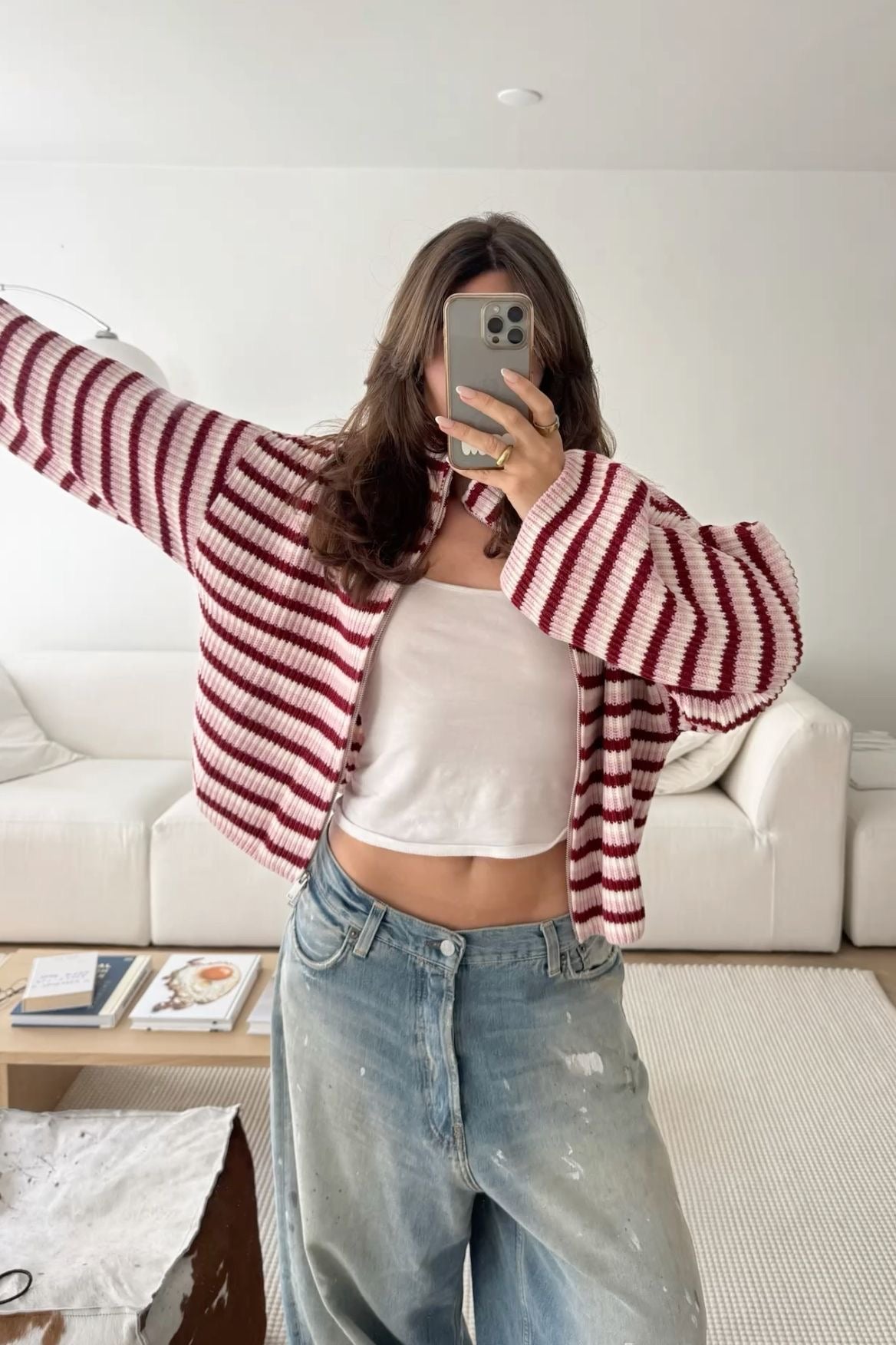 Nora oversized pruhovaný svetr se zipem