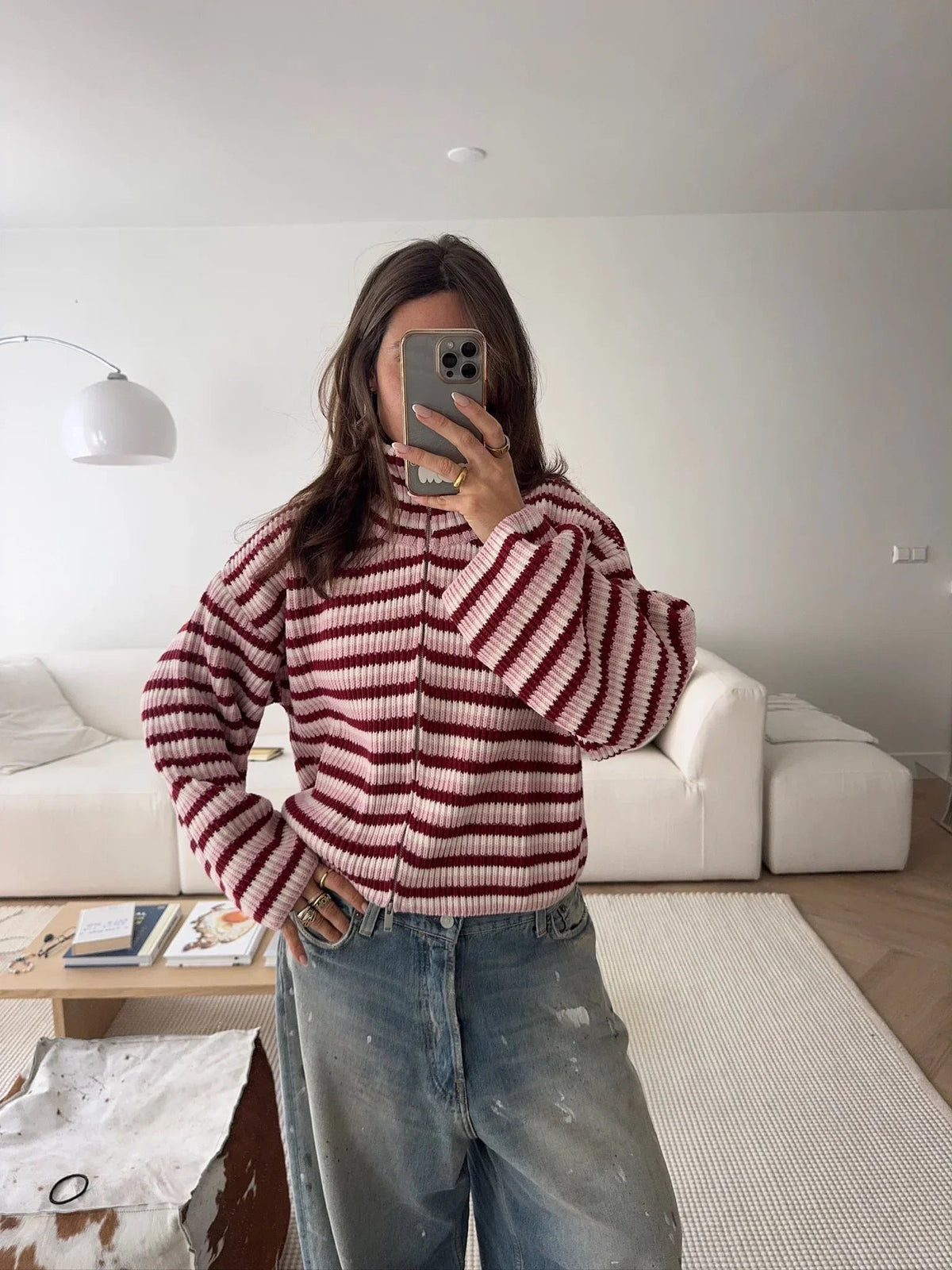 Nora oversized pruhovaný svetr se zipem