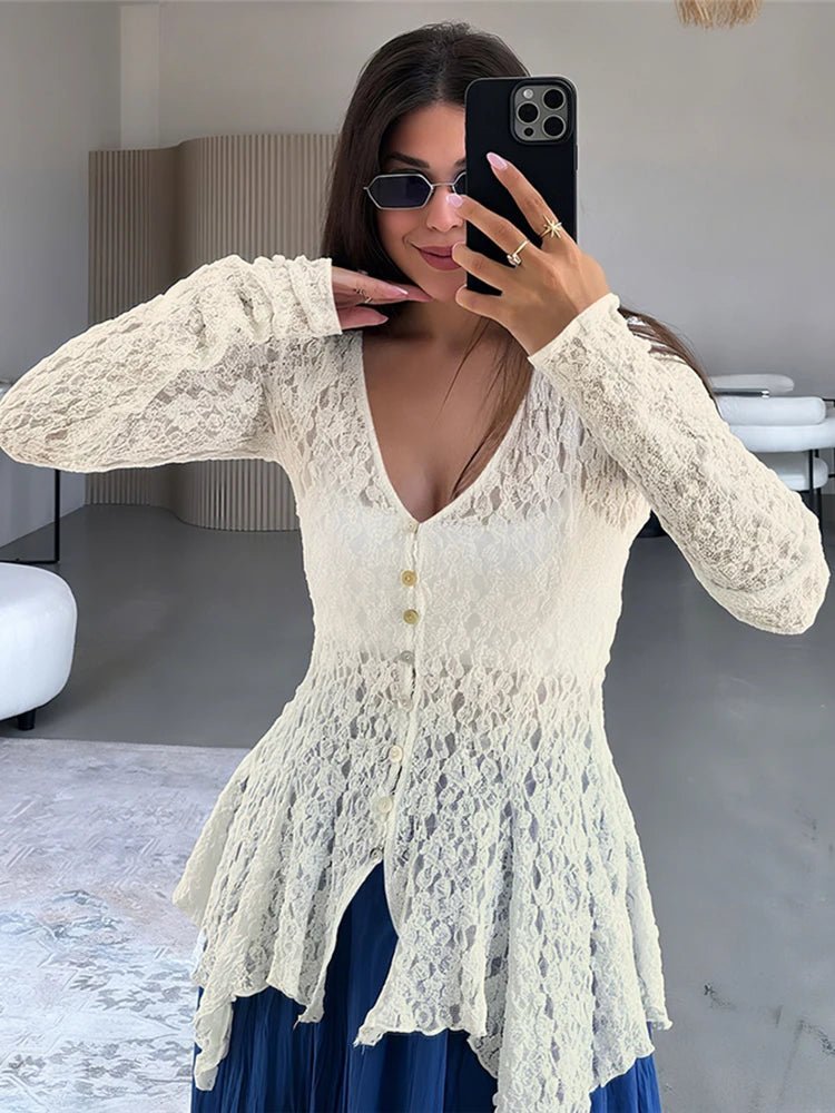 Jenna kardigan z průsvitného žakáru s žraločím lemem
