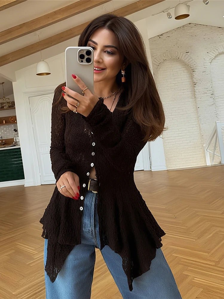 Jenna kardigan z průsvitného žakáru s žraločím lemem
