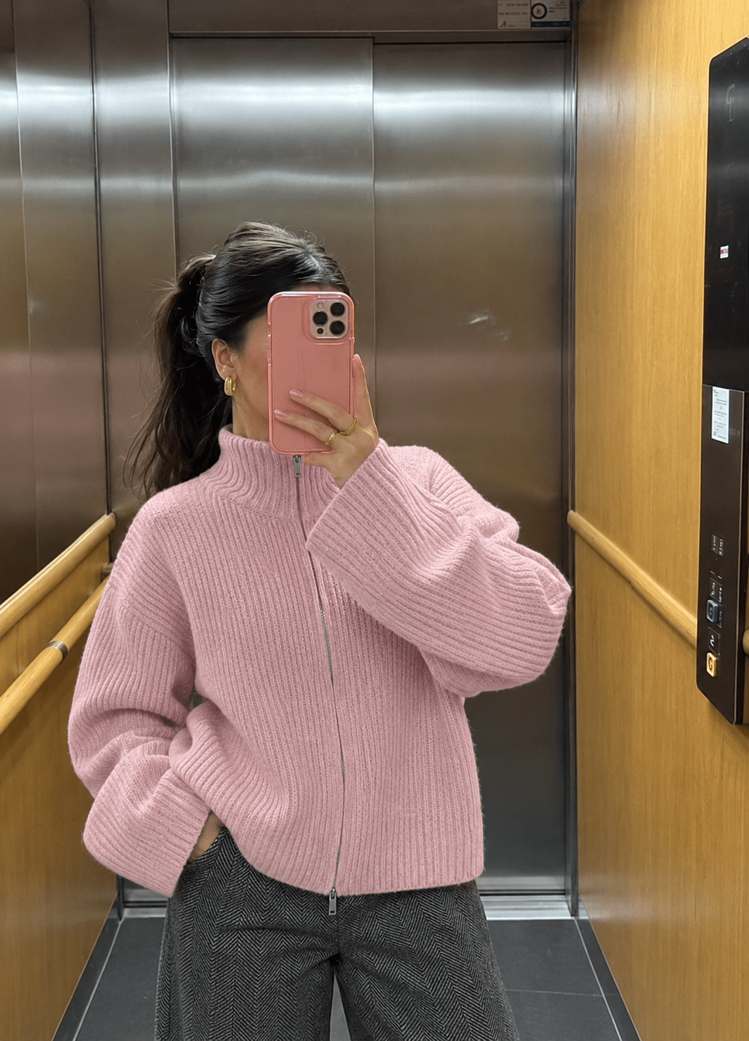 Daniela oversized žebrovaný svetr na zip