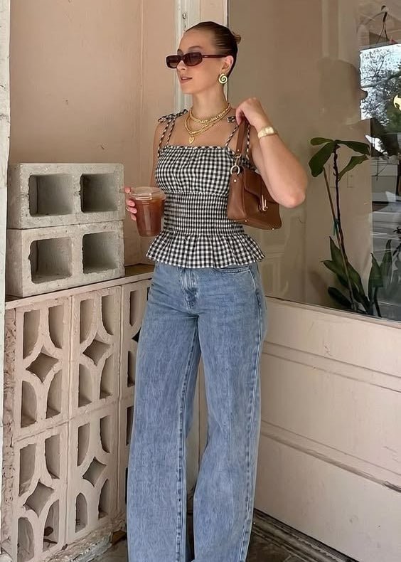 Jessica Vintage kostkovaný top bez rukávů