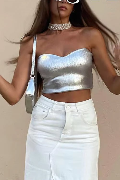 Beatrice metalický bandeau crop top