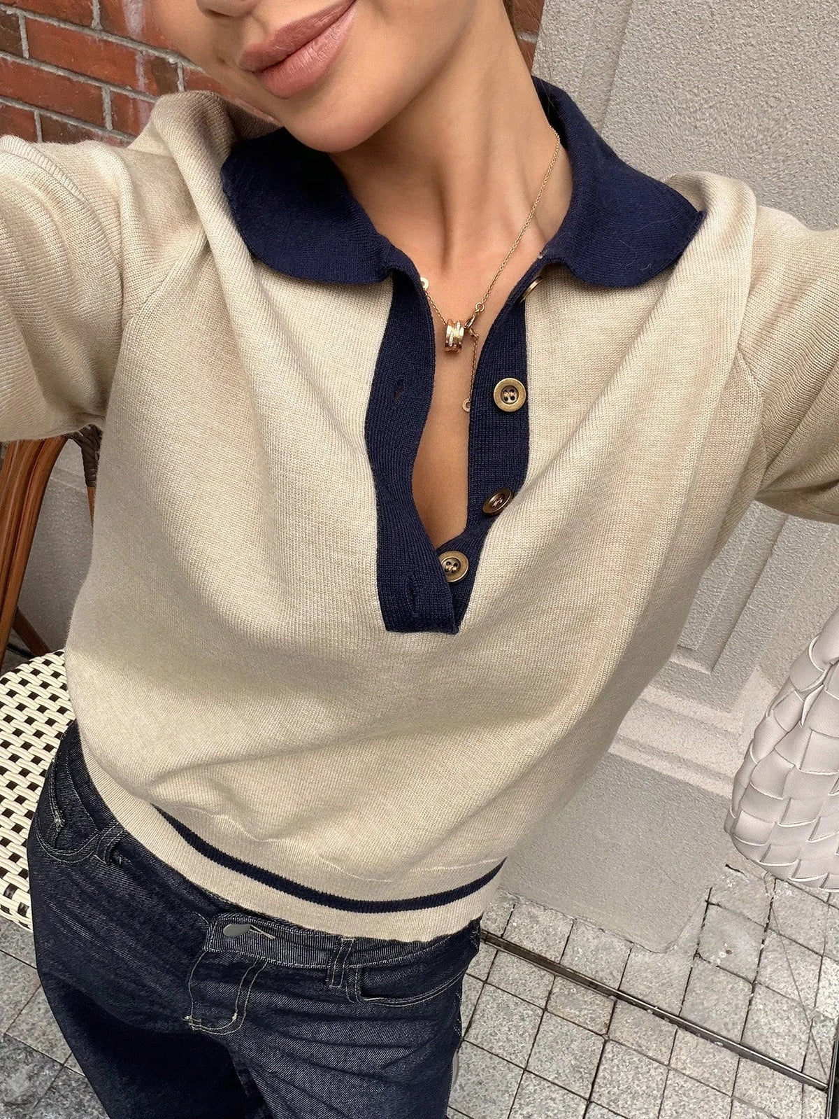 Pletený polo top Paris s barevnými bloky