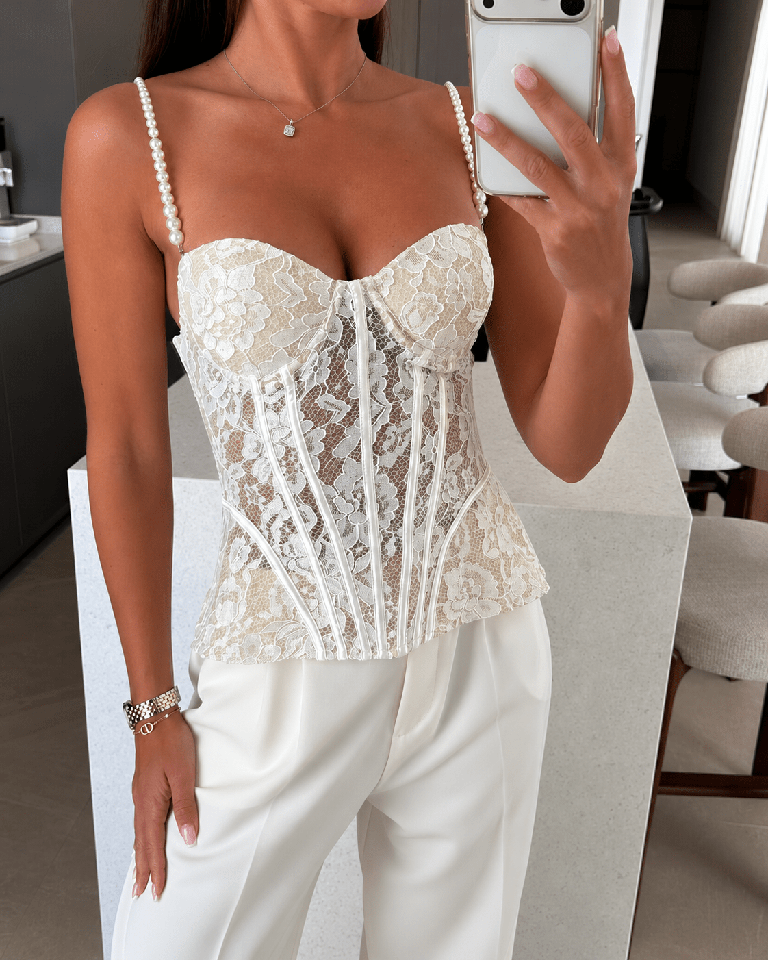 Aneyla krajkový průsvitný bustier cami top