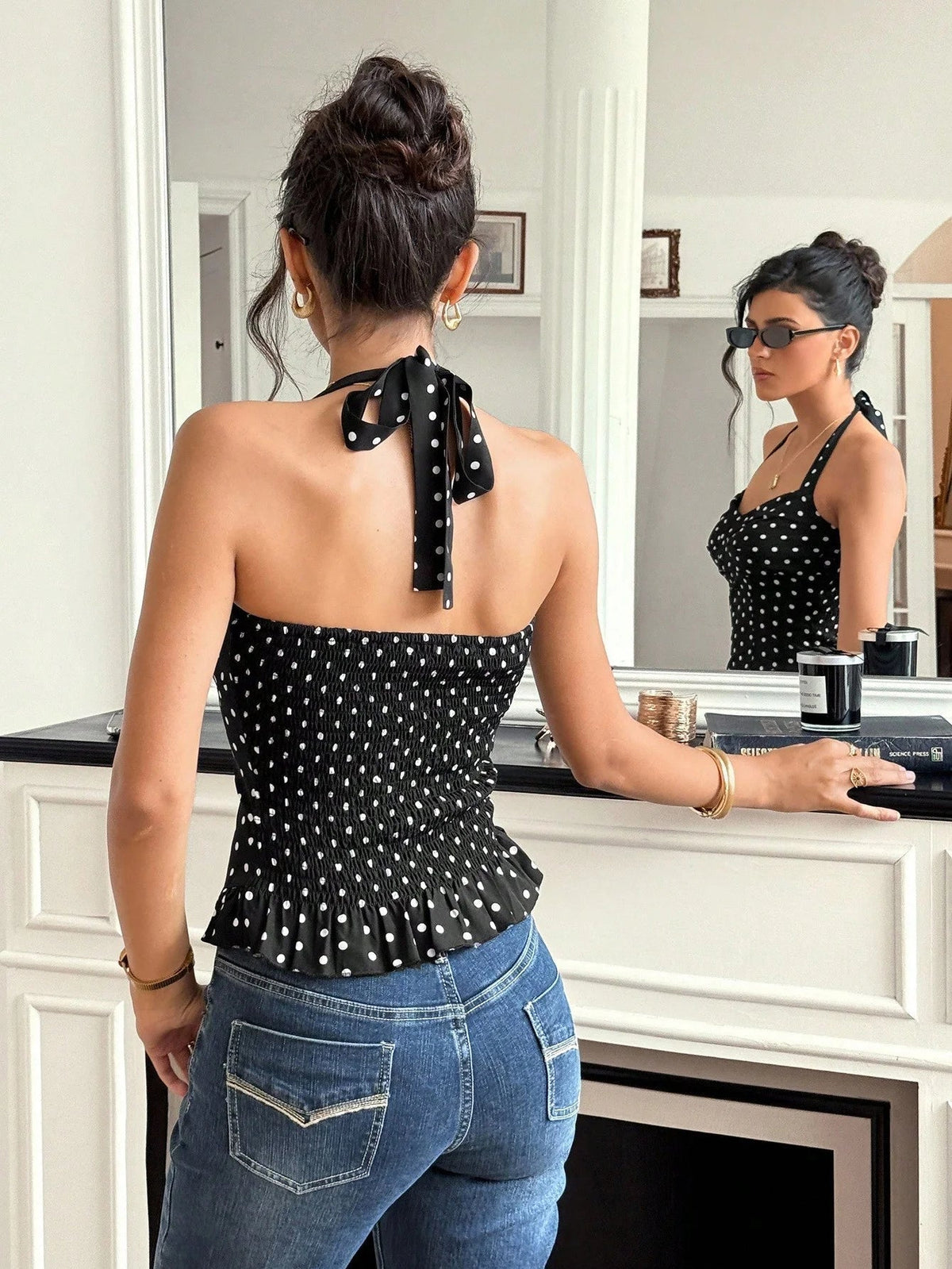 Caryl puntíkovaný halter crop top
