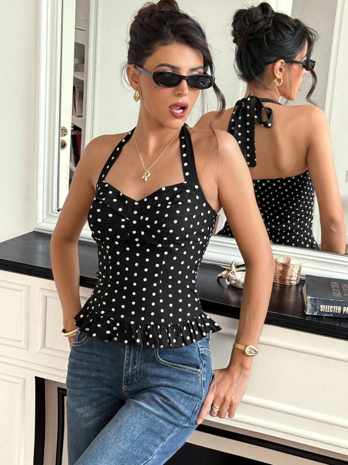 Caryl puntíkovaný halter crop top