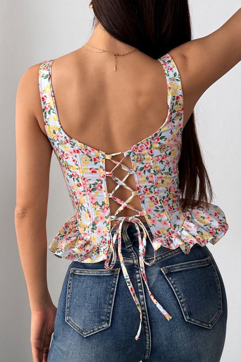 Elara květinový peplum top na ramínka