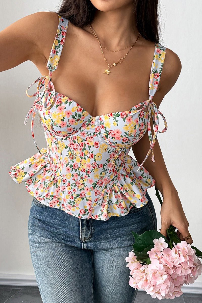 Elara květinový peplum top na ramínka