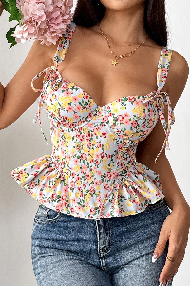 Elara květinový peplum top na ramínka