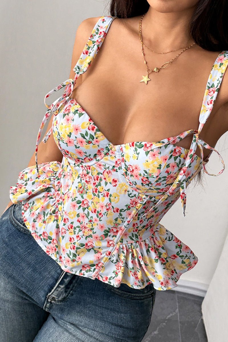 Elara květinový peplum top na ramínka