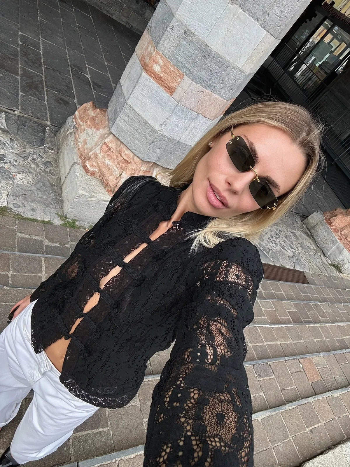 Katalina krajková halenka s nabíranými rukávy