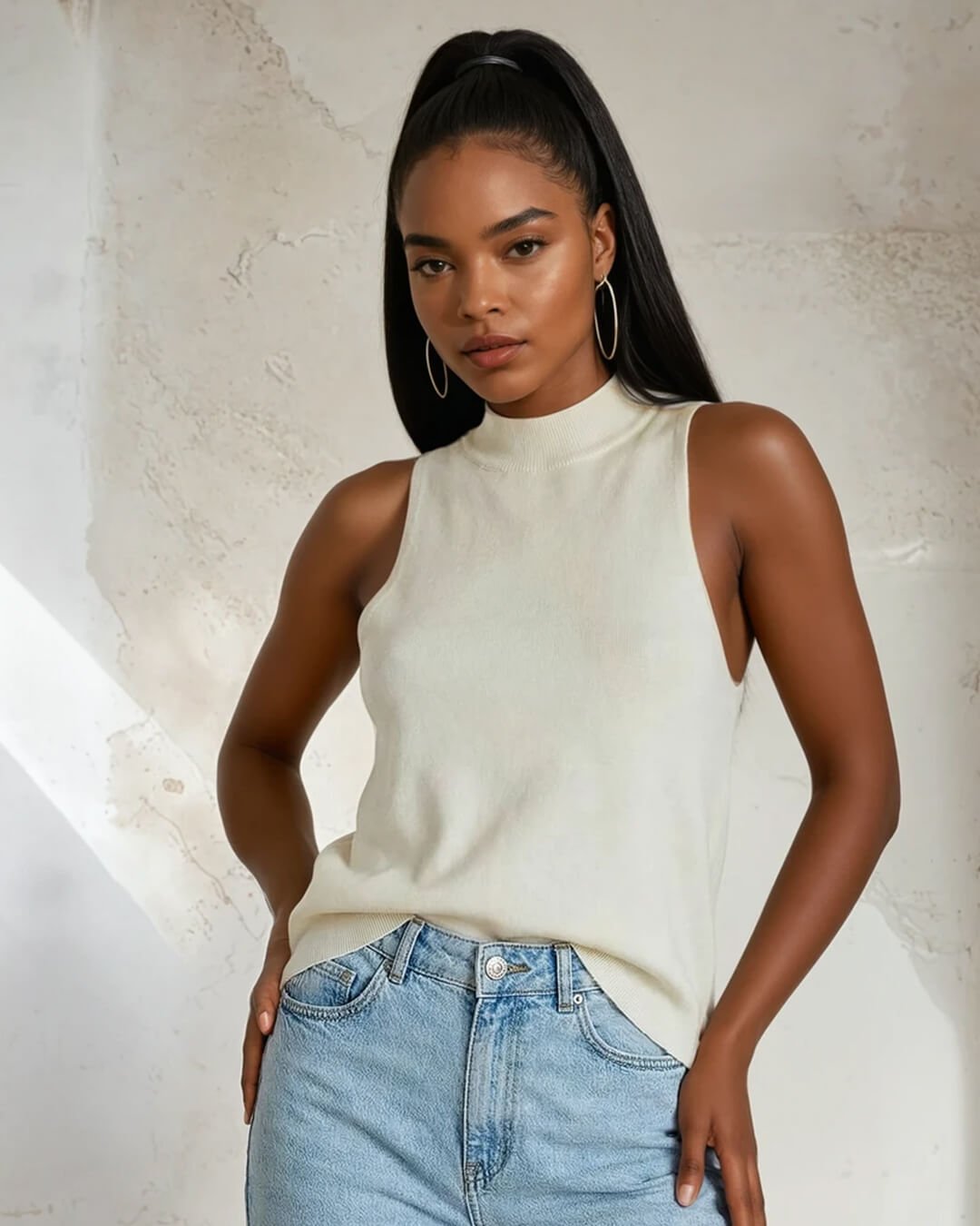 Nicky pletený crop top bez rukávů s halter výstřihem