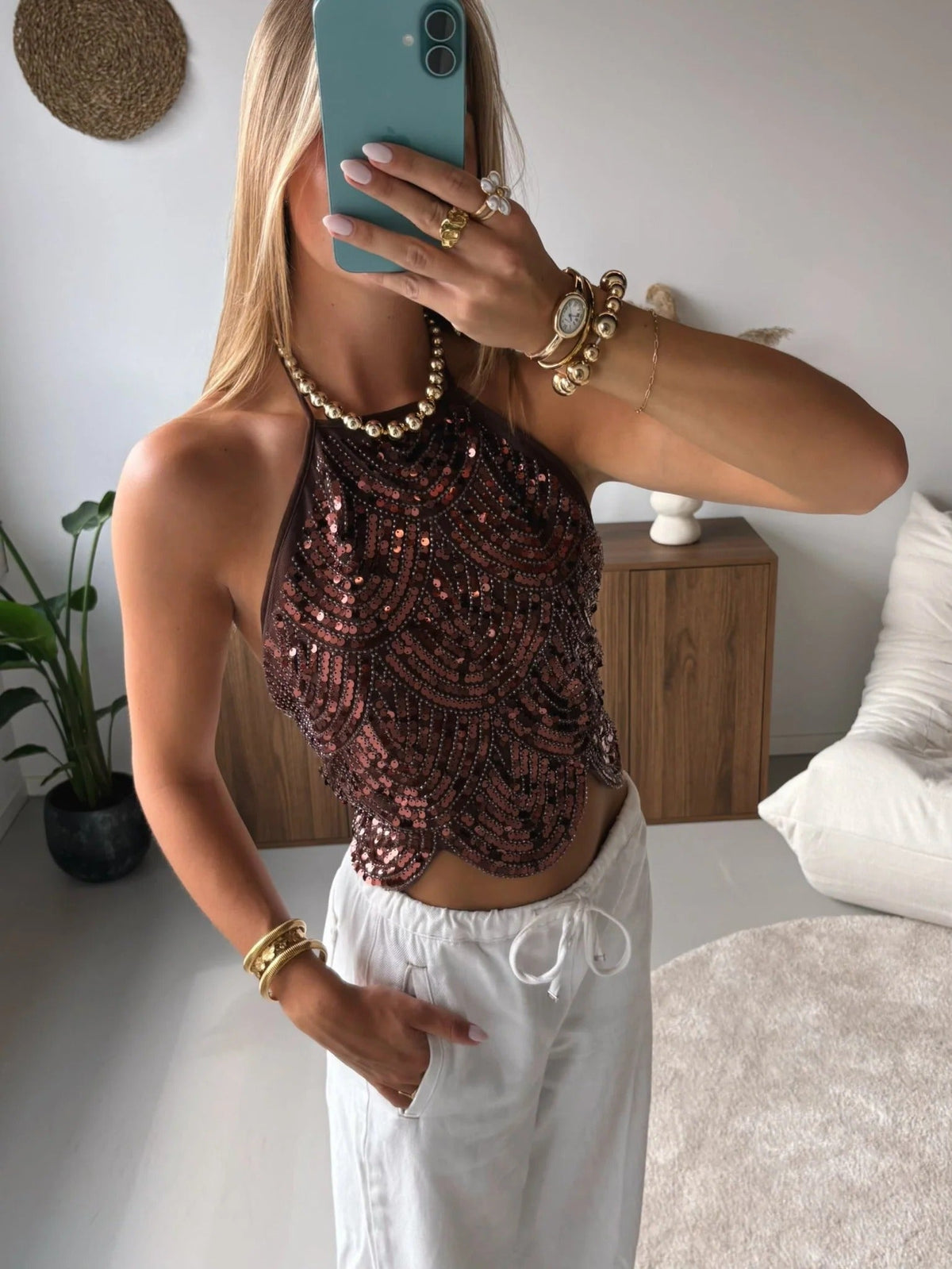 Sophia sequinová halter top