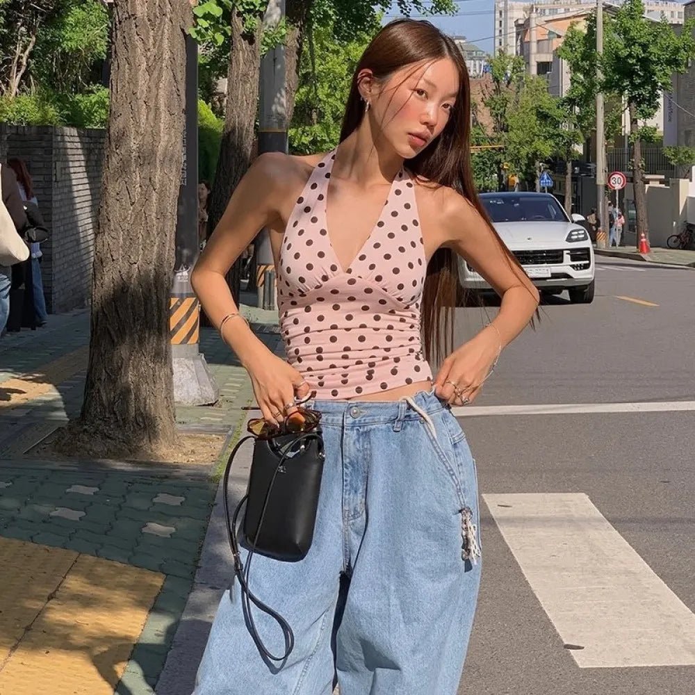 Tamsin tečkovaný top bez ramínek se spuštěnými rameny