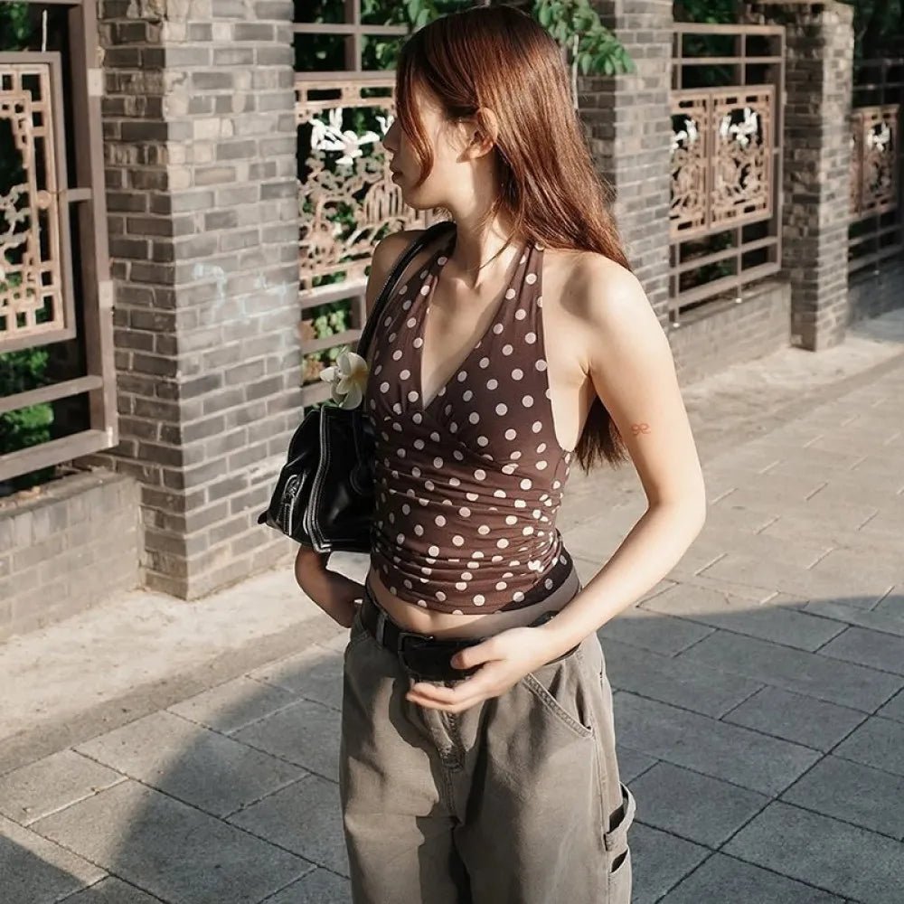 Tamsin tečkovaný top bez ramínek se spuštěnými rameny