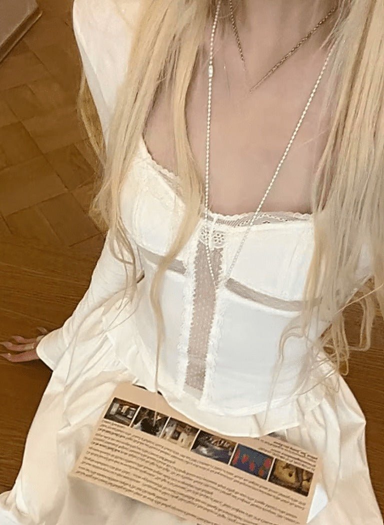 Krajkový crop top Wren s patchworkem a čtvercovým výstřihem