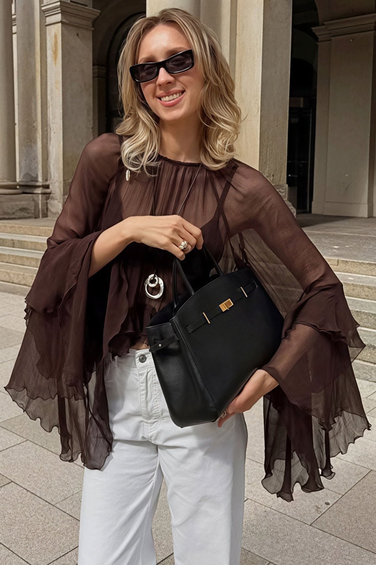 Greta šifonová halenka s volánovými zvonovými rukávy